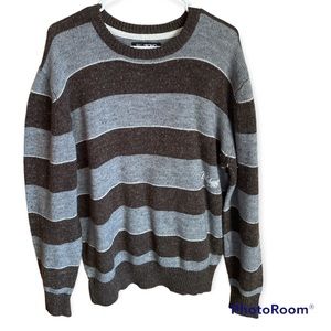 Billabong Stripped Crewneck Sweater Mens XL Brown Gray Winter Warm Staple